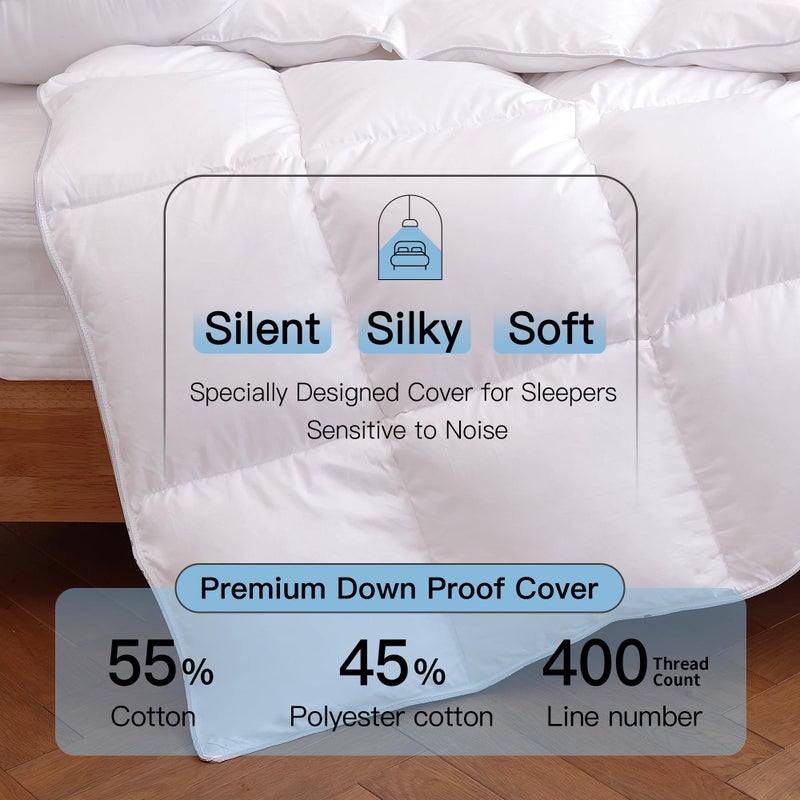 MOOFUN All Season 60Oz Fill Down Comforter King Size w/odorless greyduck Down,Soft &Noiseless Cover 400thread Count for Noise Sensitive Sleeper, Hotel Collection Lightweight Duvet Insert 106 * 90Inch - Image 3